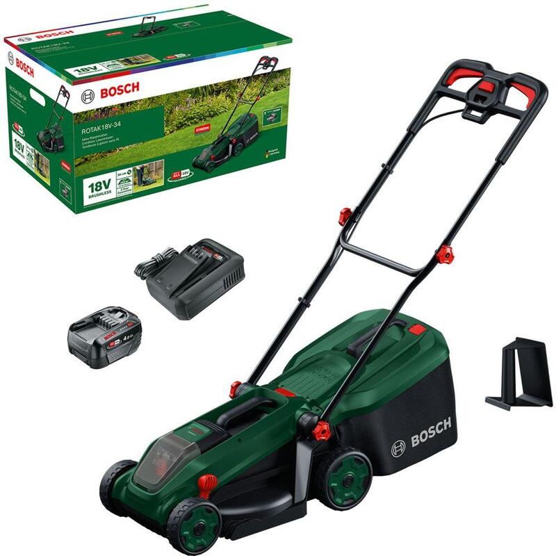 Cortacespe Bosch Powertools Inalámbrica Rojoak18v-34, 18 Voltios (Verde/Negro, 1 Batería De Iones De Litio De 4.0 Ah, Power For All Alliance) 06008b9n00
