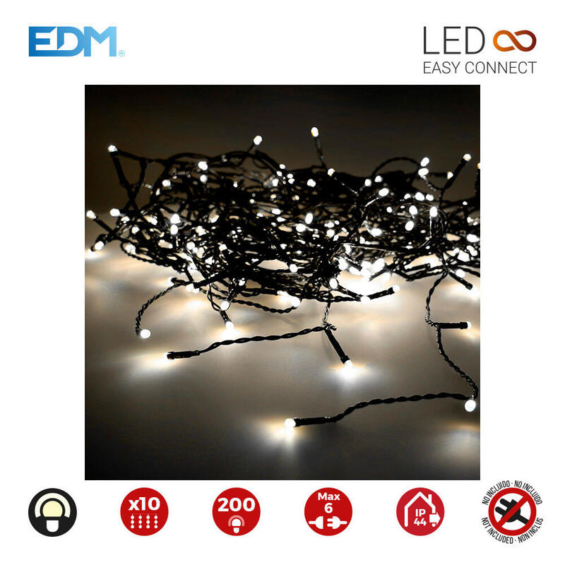 Cortina Easy-Connect 2x2m 10 Tiras 200 Leds Blanco Calido 30v (Interior-Exterior) Edm Total 3,2w