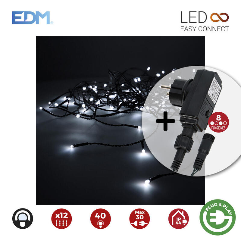 Cortina Icicle Con Programador Easy-Connect 2x0,5m 12 Tiras 40 Leds Blanco Frio Edm