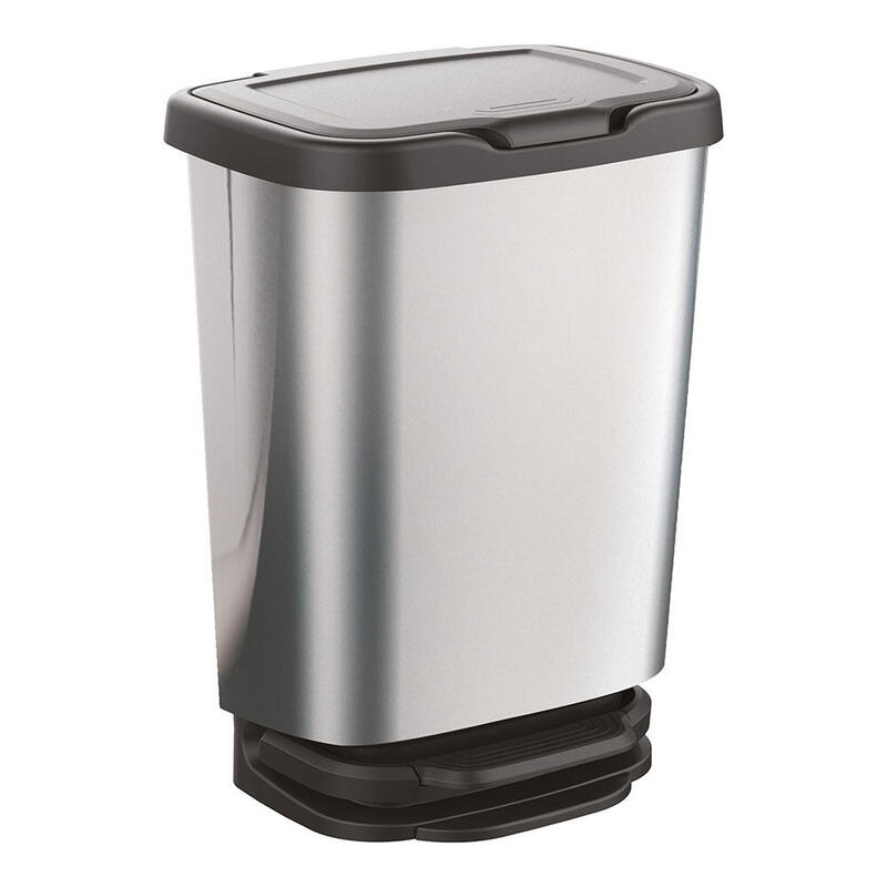 Cubo Con Pedal Jive Con Cierre Amortiguado Plata/Negro 33,2 X 25,2 X 45,8 Cm 20 L
