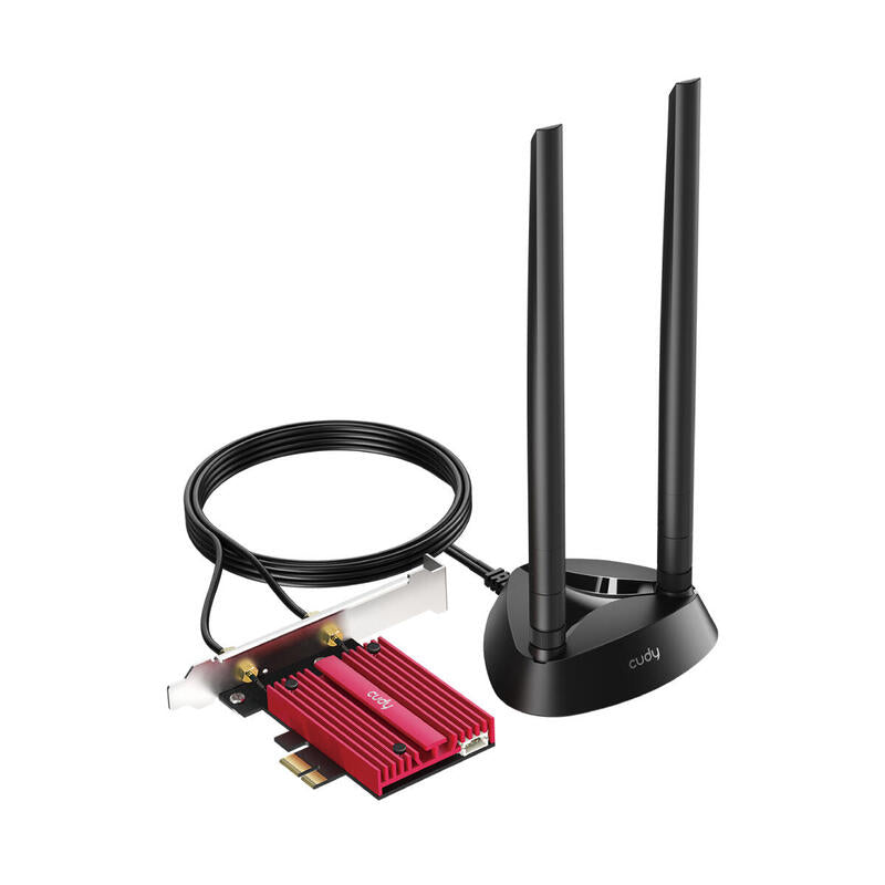Cudy Adaptador De Red Pcie Tribanda Wifi 7 Be9300 - Bluetooth 5.4 - Disipador Termico - Base De Antena Magnetizada -