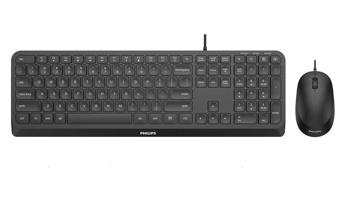 Teclado Inglés + Ratón Philips 2000 Series Spt6207b/00 Usb Negro