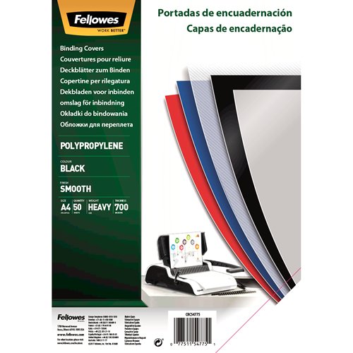 Pack 50 Portadas Polipropileno A4 700 Micras Negro Fellowes  Pack 50 Portadas Polipropileno A4 700 Micras Negro Fellowes 5477502