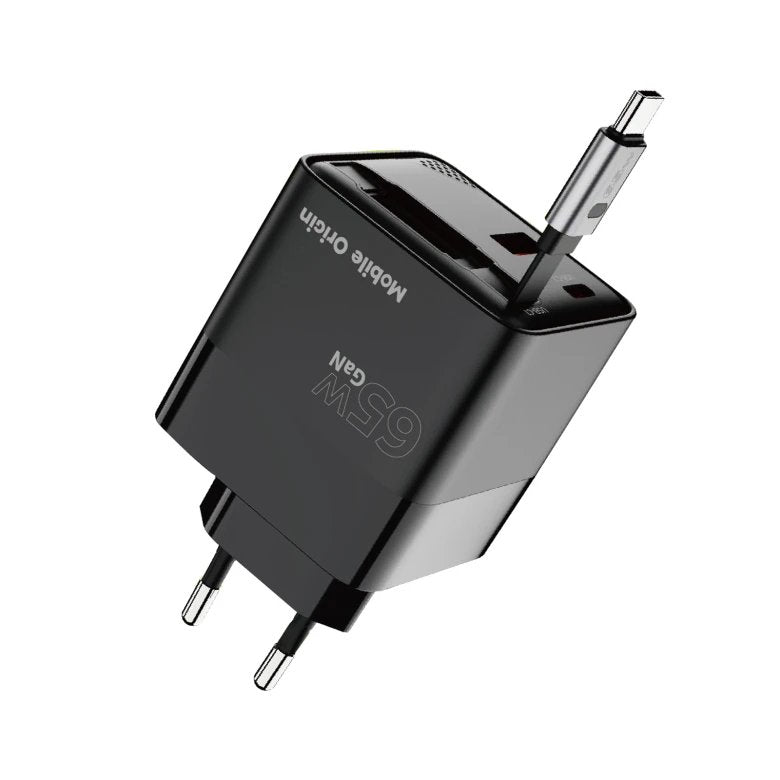 Mobile Origin 65w Gan Charger Usb-C Retra. Cable + Usb-A 75cm