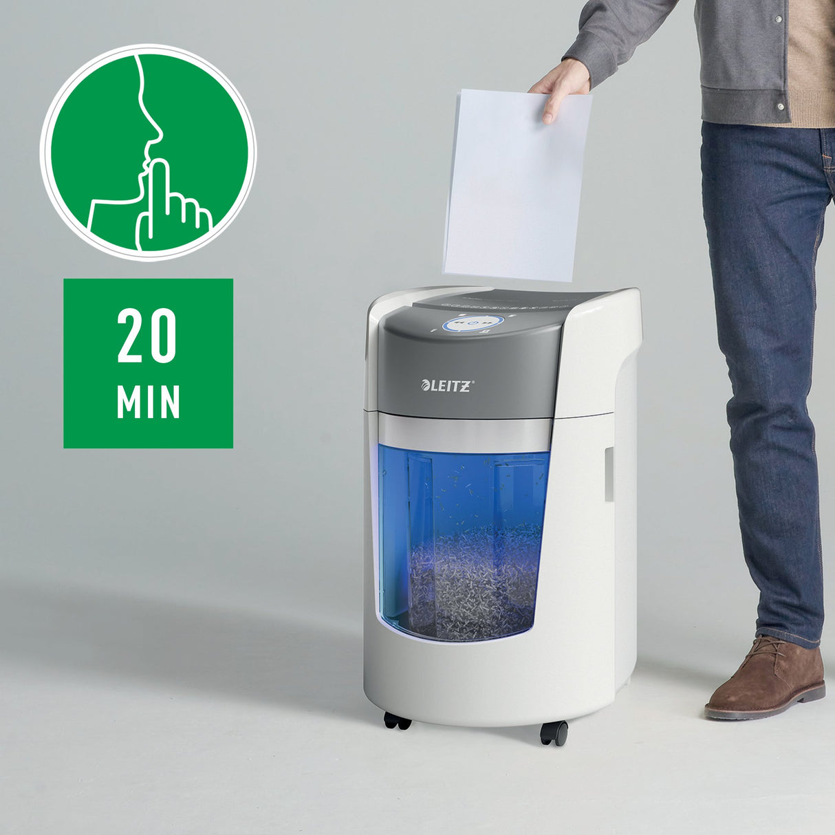 EAN 4002432142460 - Leitz IQ OptiMax Small Office 350 triturador de papel Microcorte 58 dB 22,3 cm Gris, Blanco imagen 6