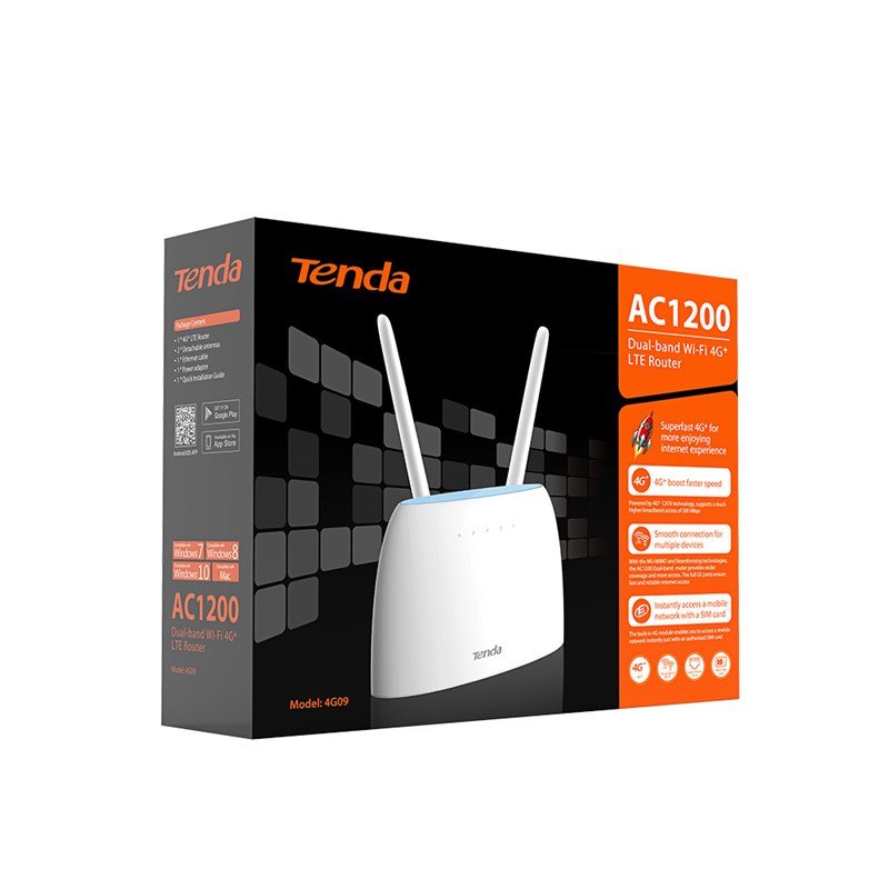 Router Inalámbrico 4g Tenda 4g09 802.11 B/G/N/Ac 300mbps 1*Lan/Wan 1*Lan 1*Sim 2ff 2 Antenas Externas 3g/4g+ 2 Wifi Internas Volte