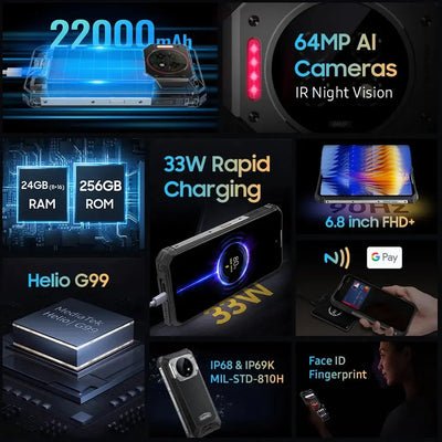 EAN 6931940735711 - Oukitel WP19 Pro 17,3 cm (6.8") SIM doble Android 13 4G USB Tipo C 8 GB 256 GB 22000 mAh Negro imagen 2