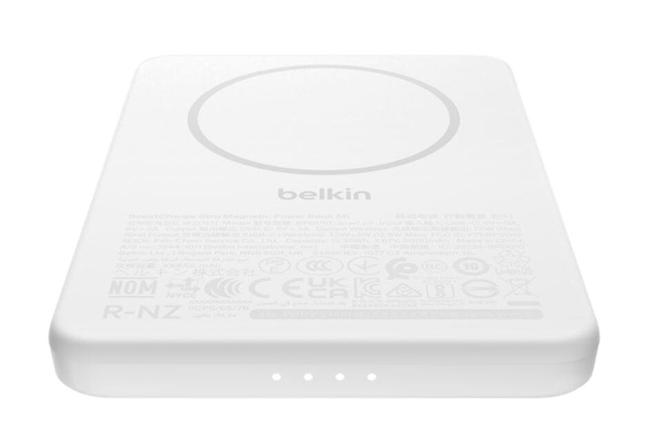 Cargador Inalámbrico Belkin Delgado 5000 Mah 15 Vatios Fast Charge 2 Conectores De Salida (Magnética Usb-C) En El Cable: Usb-C Blanco