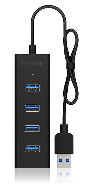 Icy Box Usb3.0 Hub Ib-Hub1409-U3 De 4 Puertos Tipo A, Negro, Alu