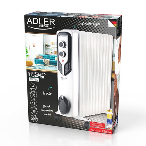 Calefactor Eléctrico Adler Ad 7817 Interior Blanco 2500 W Radiador De Aceite Eléctrico