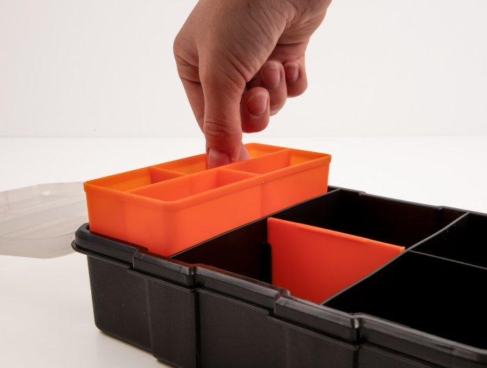 Sortimentsbox Mit 11 Fächern 220 X 155 X 60 Mm Naranja Schwarz