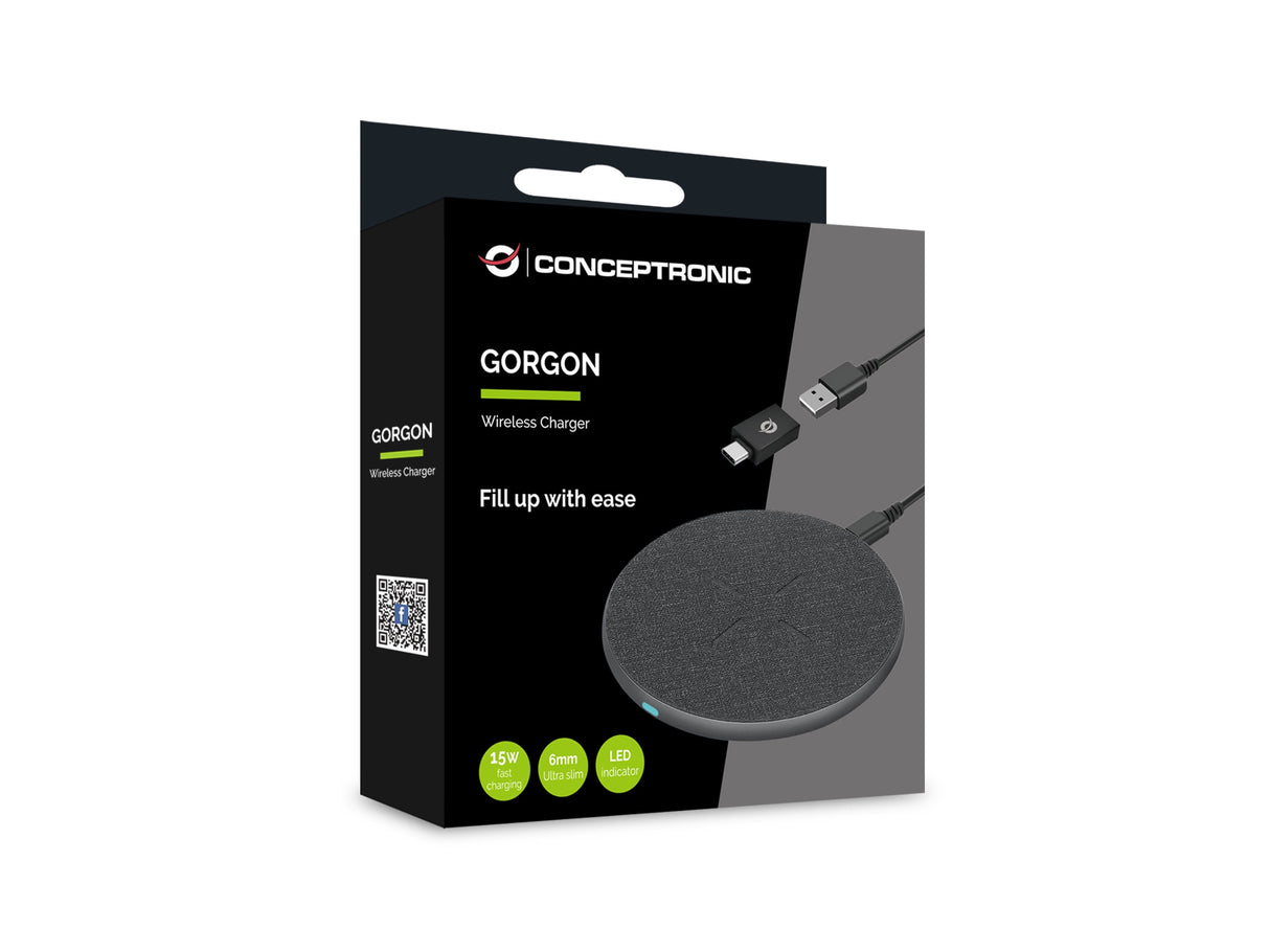 Cargador Inalambrico Conceptronic  Gorgon03g Qi 15w Carga Rapida De Aluminio