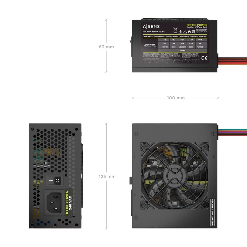 EAN 8435739905142 - AISENS ASPC-500SFX-SEOBK unidad de fuente de alimentación 20+4 pin ATX Negro imagen 3