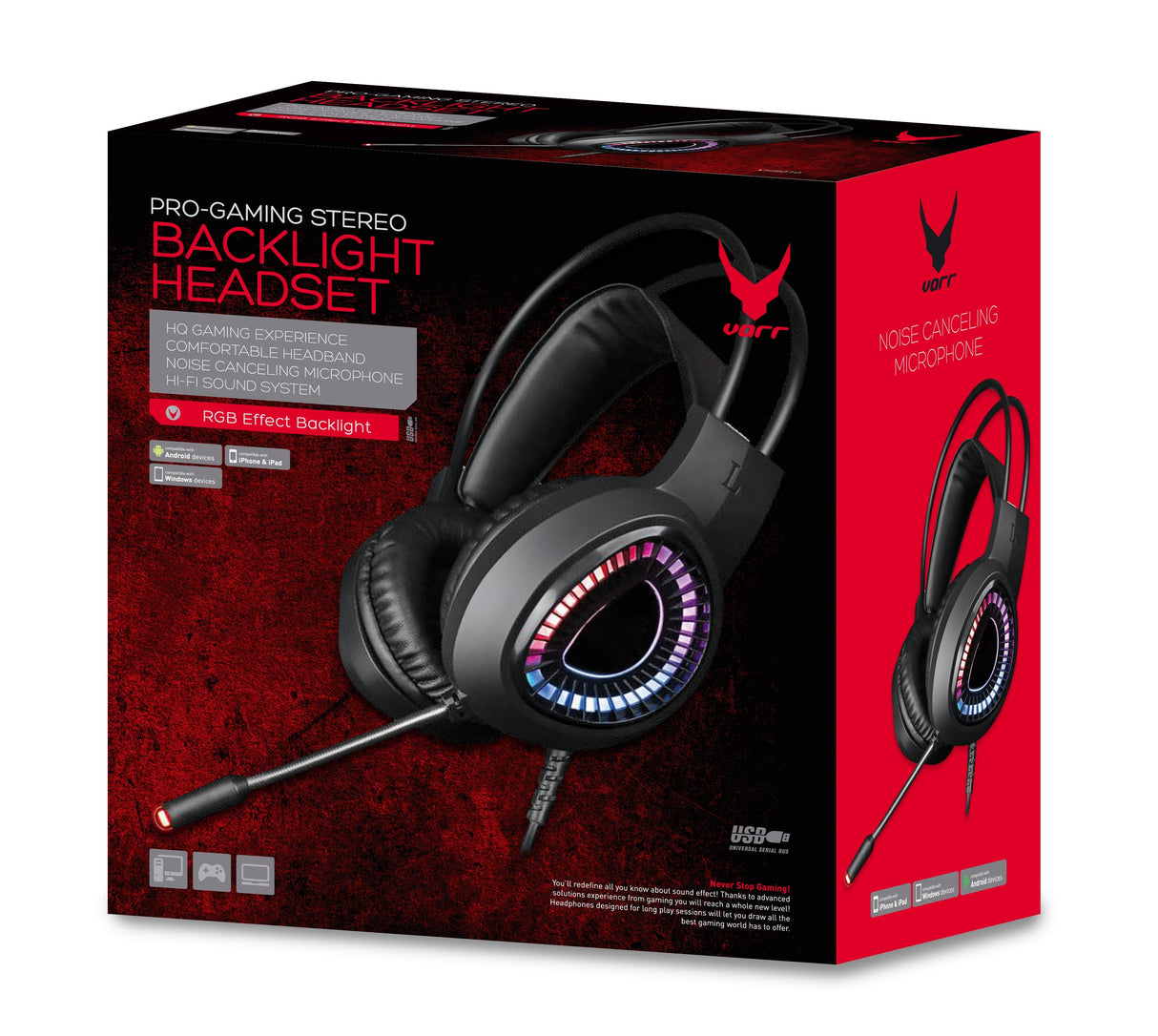 Omega Varr Casco Pro-Gaming Luz Led Cancelacion Ruido Mic Vh8010 Usb 7.1 Negro