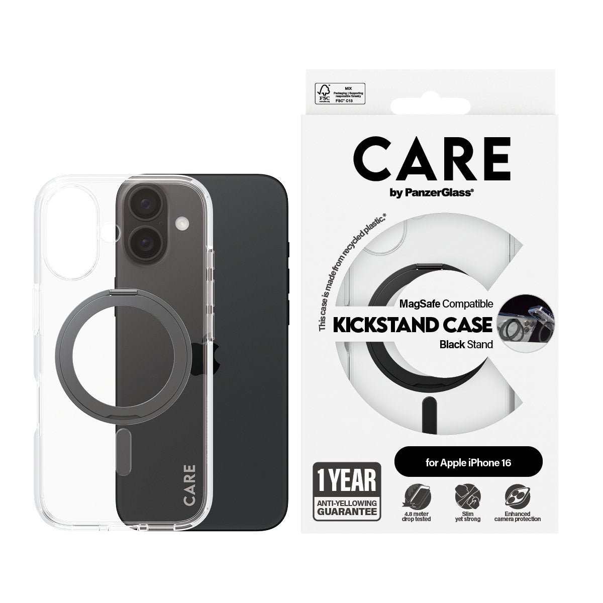 EAN 5715685003868 - PanzerGlass CARE™ by ® Case Transparent w. Black Kickstand & MagSafe iPhone 16 funda para teléfono móvil imagen 2