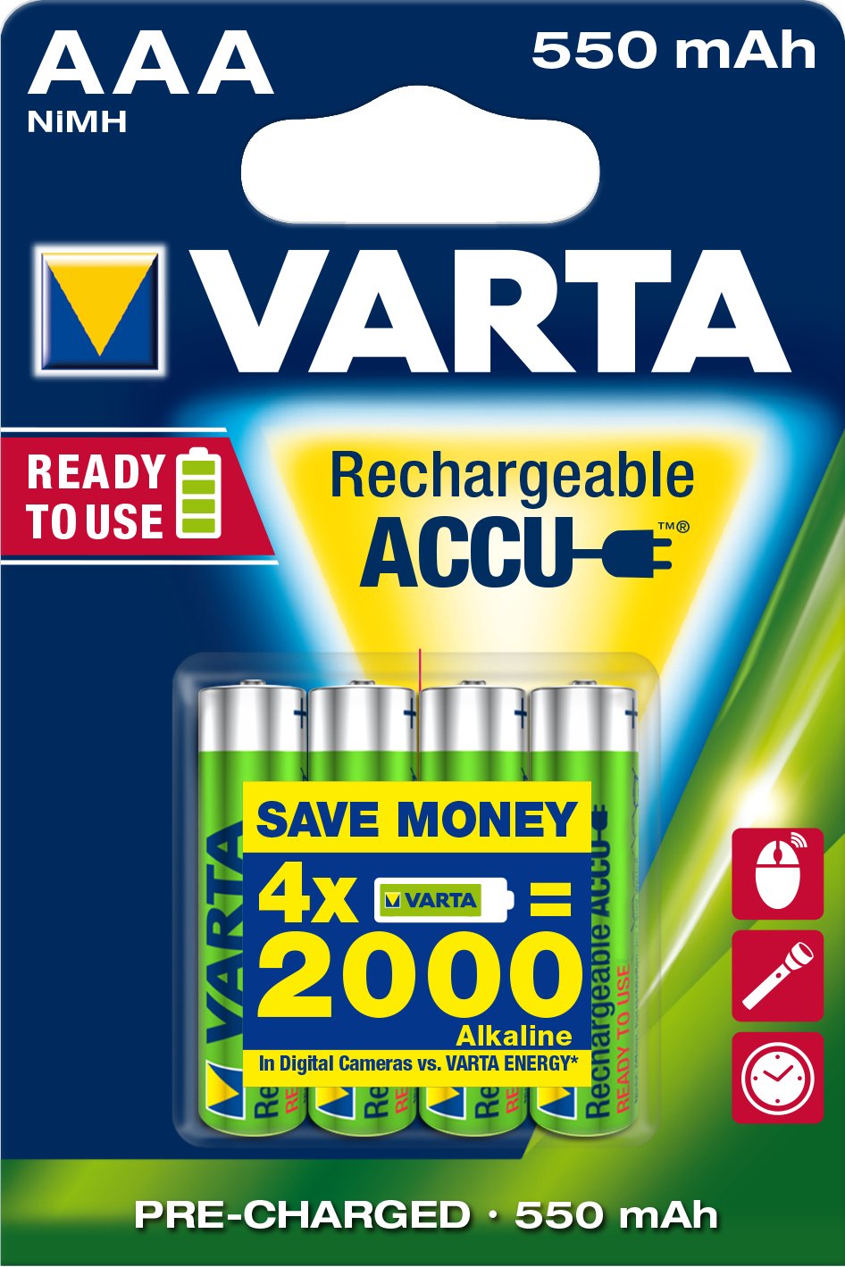 Pila Recargable Varta Power Tipo Aaa 550mah Ready To Use Pack 4