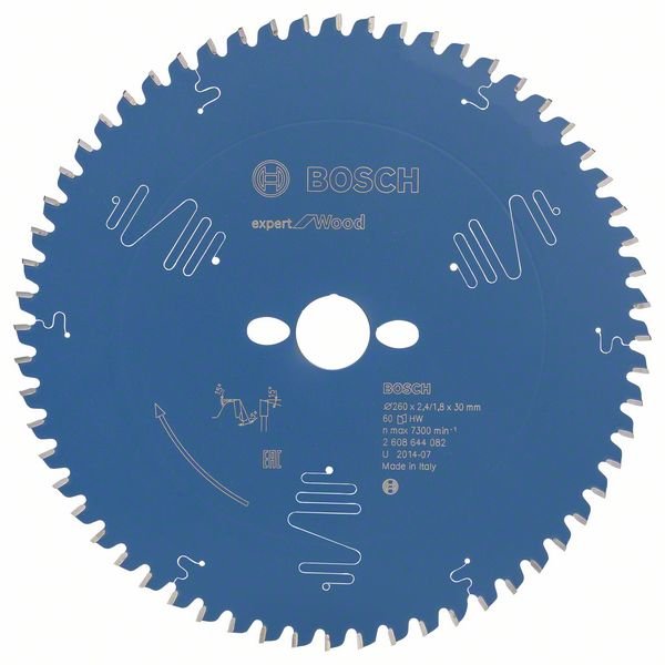 Hoja De Sierra Circular Bosch Professional Expert Para Madera, Ø 260 Mm, Diámetro 60z De 30 Mm, Para Sierras Tronzadoras E Ingletadoras 2608644082