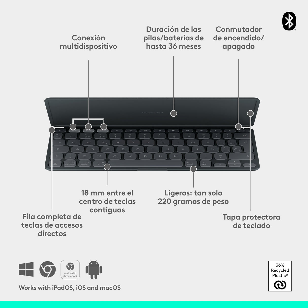 EAN 5099206126039 - Logitech 920-013010 teclado para móvil Español Bluetooth Grafito imagen 6