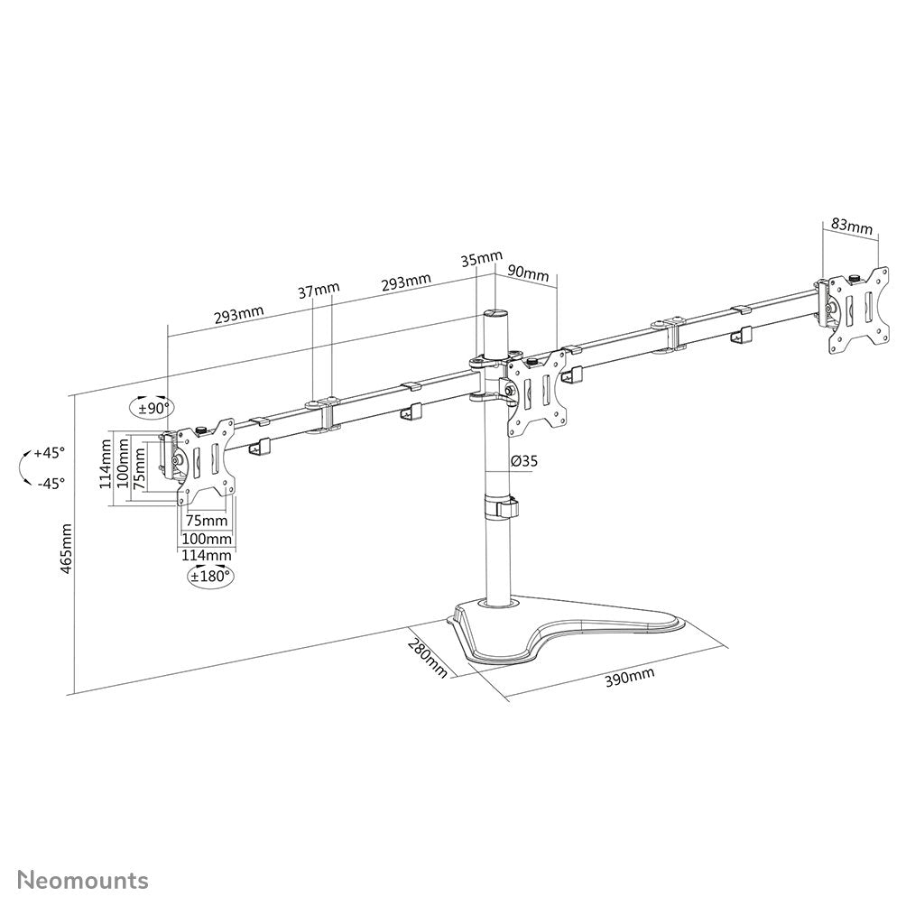 Soporte De Mesa, Totalmente Articulado, Para 3 Pantallas 13-27" 7kg Fpma-D550dd3negro Neomounts