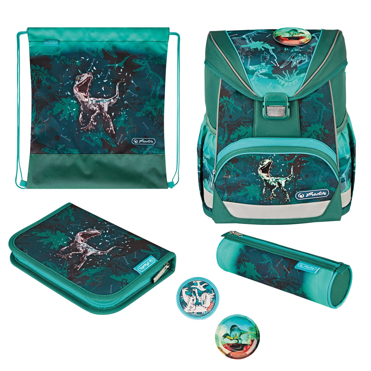EAN 4008110358444 - Herlitz UltraLight Plus Green Rex juego de mochila escolar Niño Poliéster Verde, Turquesa imagen 1