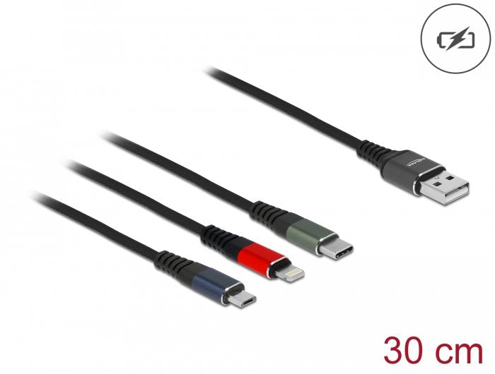 Delock Cable Usb 3 In 1 Para Lightning/Microusb /Type-C 30 Cm