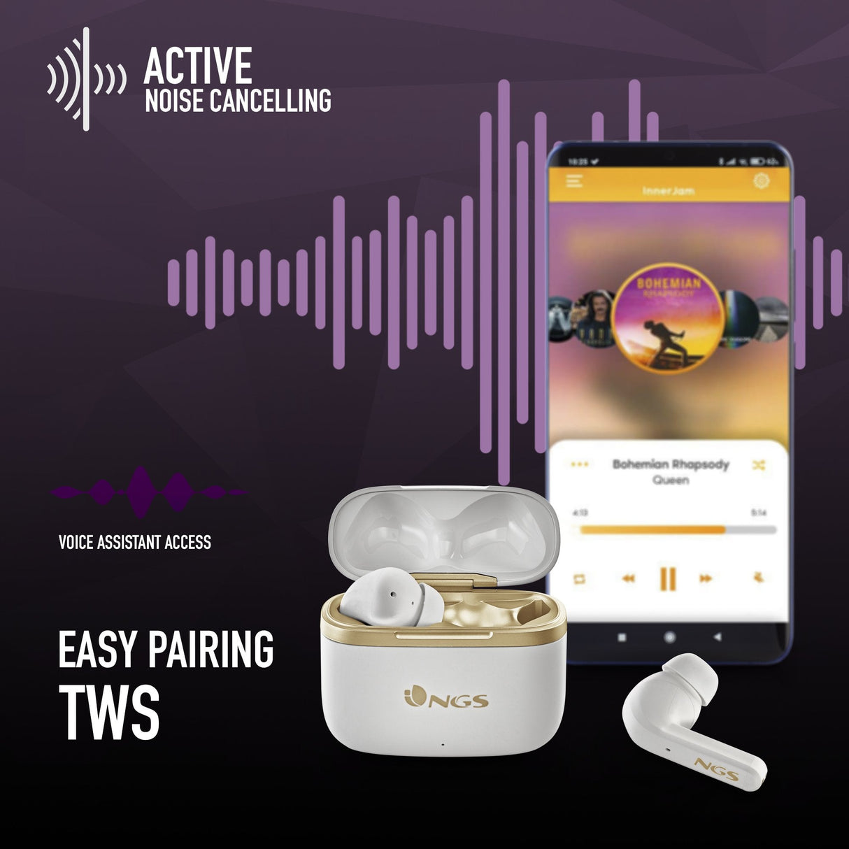 Ngs Anc Bt Earphones Artica Trophy White Auricular Con Cancelación De Ruido -Compatible Con Tws- Autonomía De Hasta 20 Hrs -Botones Táctiles