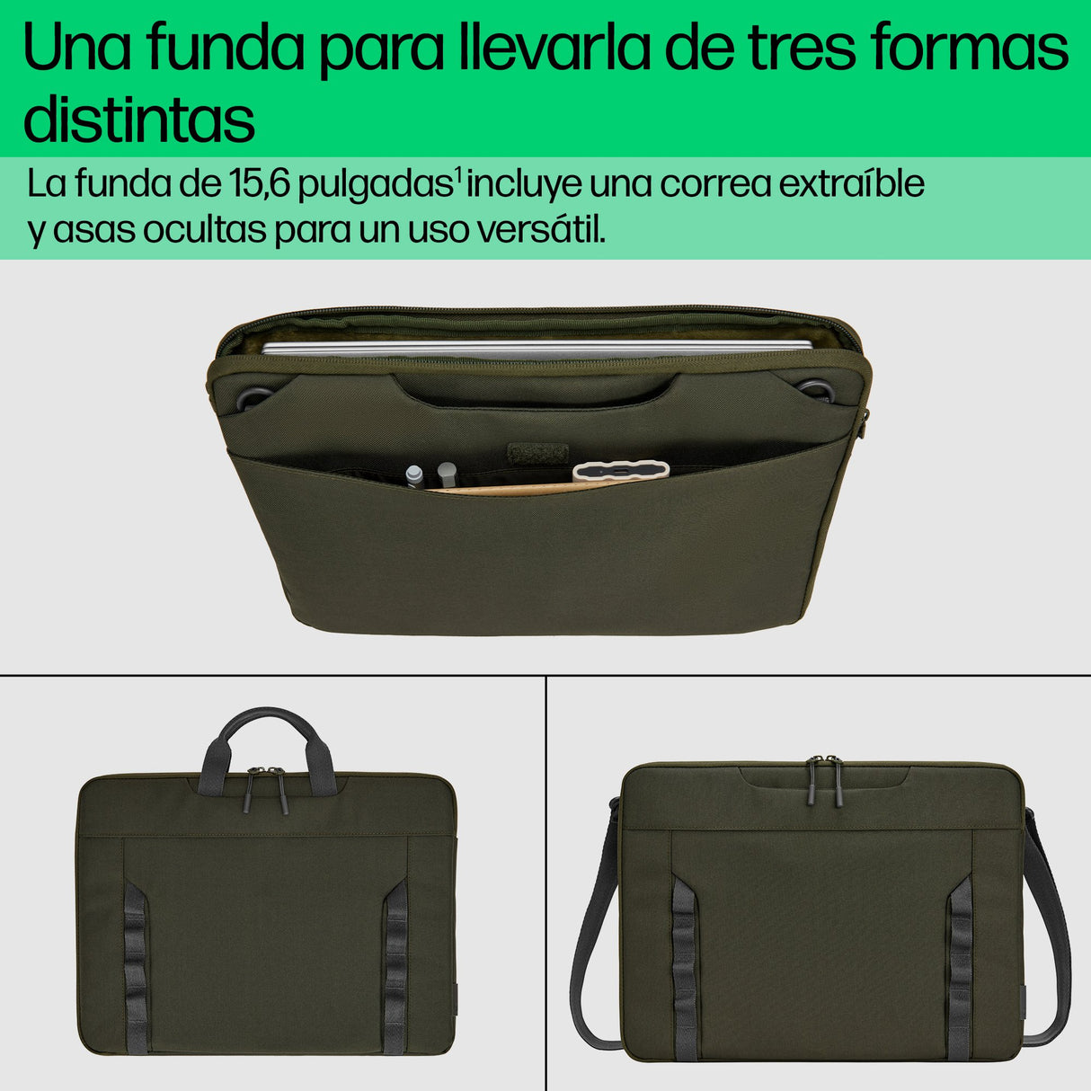 EAN 0197961660456 - HP 15.6 Modular Laptop Sleeve 39,6 cm (15.6") Verde, Gris imagen 4
