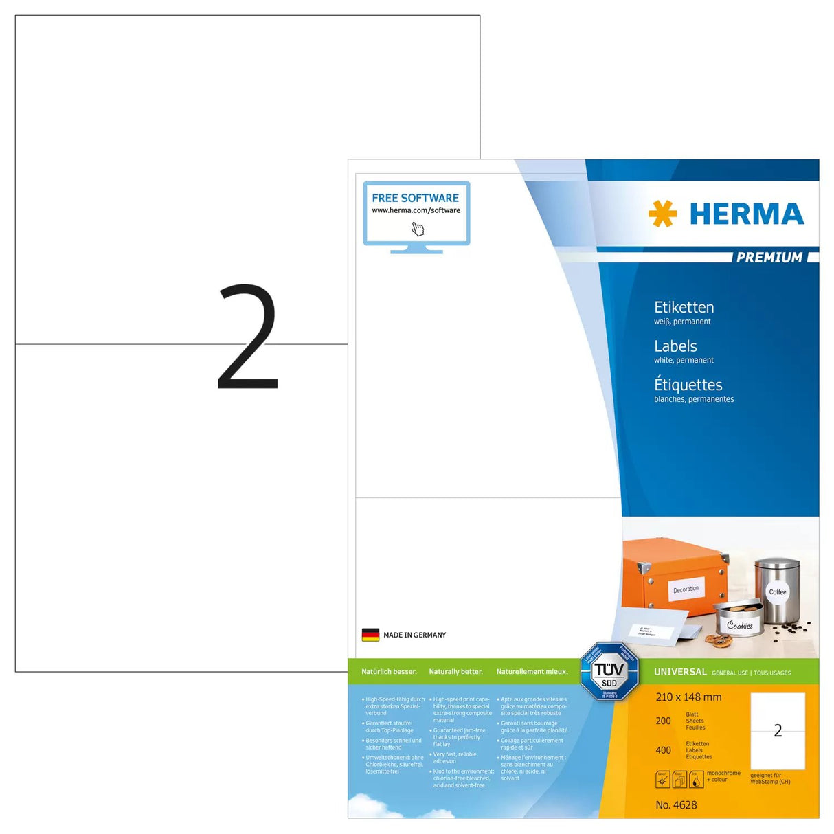 EAN 4008705046282 - HERMA 4628 etiqueta autoadhesiva Rectángulo Permanente Blanco 400 pieza(s) imagen 1