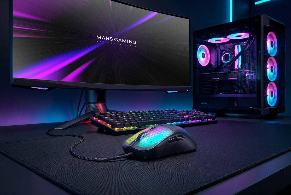 Mouse Mars Gaming Mm-Viper Ultraligero 56g Cableado Usb 6 Botones 12800 Dpi Rgb Negro