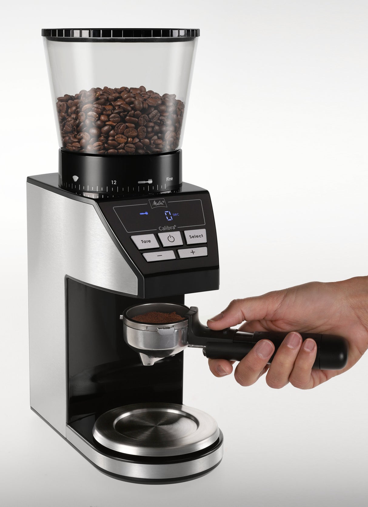 Molinillo De Café Melitta Calibra 1027-01 Eléctrico Cónico Con 39 Ajustes De Molienda, Apto Para Distintas Cafeteras, Moledor De Café Con Báscula Digital Y Pantalla Lcd, 200?G, Negro