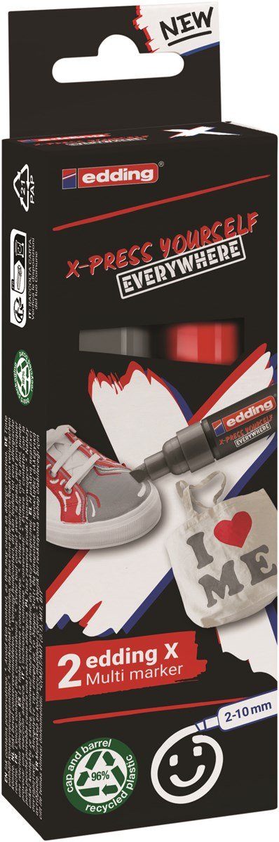 Edding X 6900 Pack De 2 Rotuladores Multisuperficie Permanentes De Tinta Opaca - Punta Biselada Con Trazo 2-10mm -