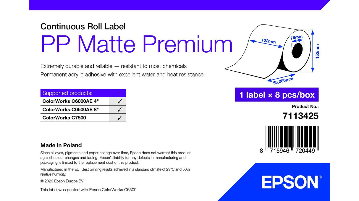 EAN 8715946720449 - Epson 7113425 etiqueta de impresora Blanco Etiqueta para impresora autoadhesiva imagen 1
