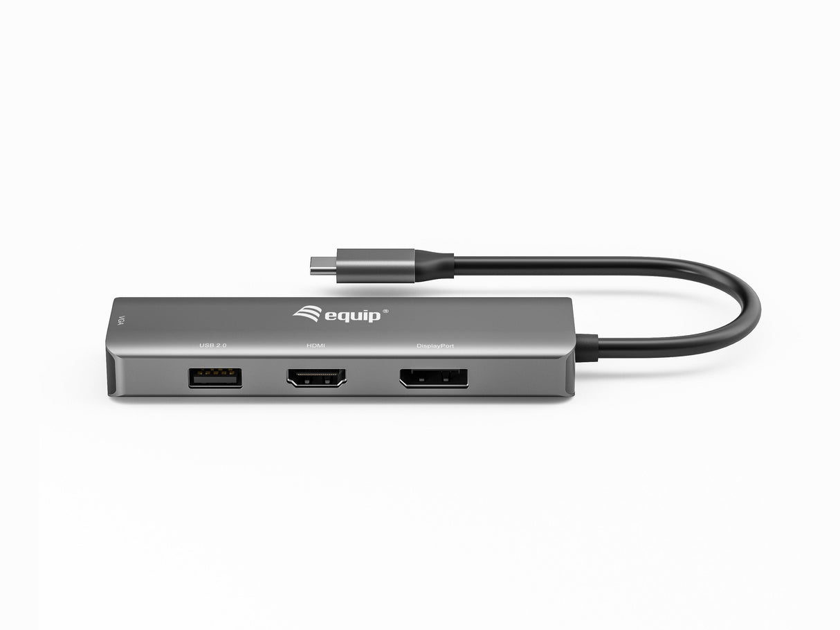 Equip Hub Usb-C Con Usb 2.0, Hdmi, Vga Y Displayport - Carcasa De Aluminio