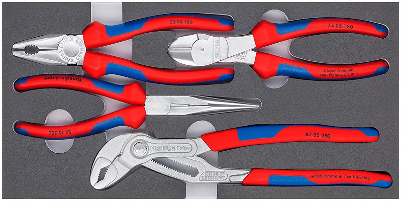 Juego De Alicates Knipex "Basic Chrome" 002001v17, Inserto De Espuma Cortado Con Precisión De 4 Piezas 00 20 01 V17