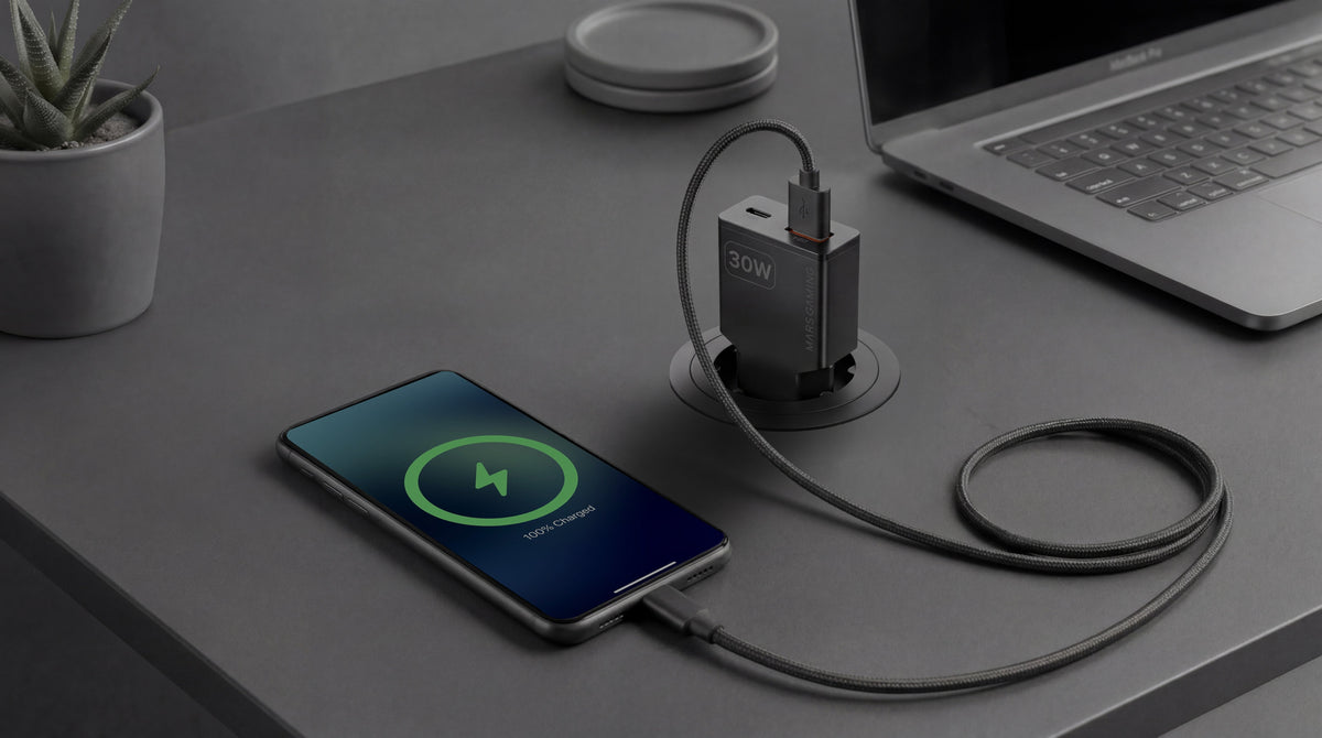 Cargador Usb Gan Mars Gaming Md-Gan30 30w 1xusb-C 1xusb-A Pd Color Negro