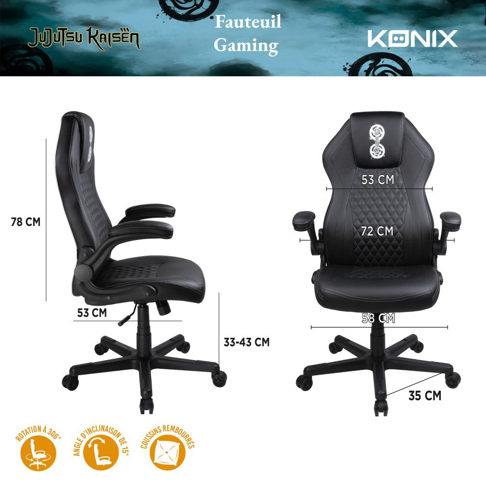 Silla Gamer Konix Jujutsu Kaisen Gran Comodidad Y Ergonomia Clase 4 / 100 Mm Color Blanco Y Negro