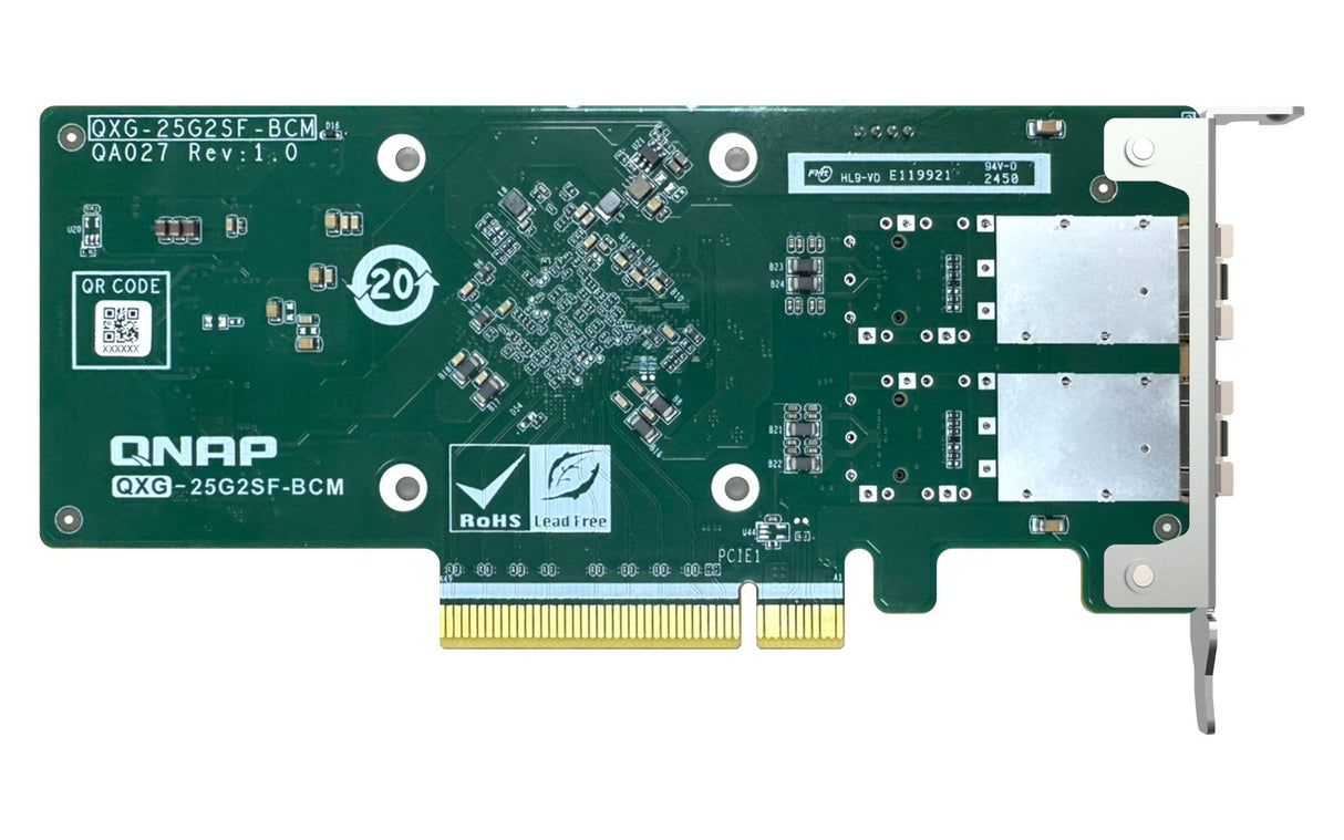 Qnap Qxg-25g2sf-Bcm Adaptador De Red Pcie 4.0 X8 Perfil Bajo 25 Gigabit Sfp28 X 2 Para P/N: Cab-Dac15m-Sfp28 Cab-Dac15m-Sfpp Trx-10gitsfpp-Sr Trx-25gsfp28-Sr