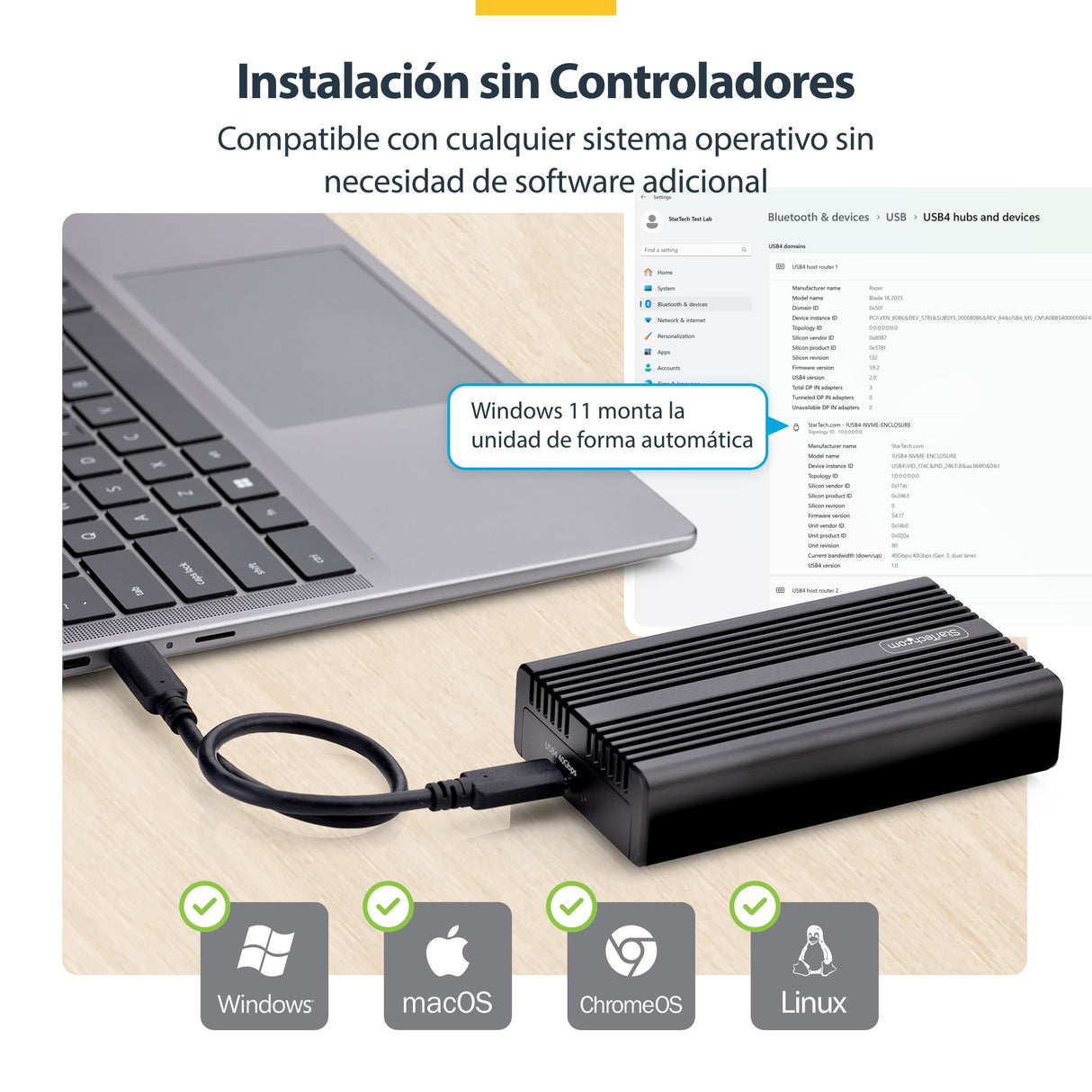 EAN 0065030907248 - StarTech.com 1USB4-NVME-ENCLOSURE caja para disco duro externo Caja externa para unidad de estado sólido imagen 11