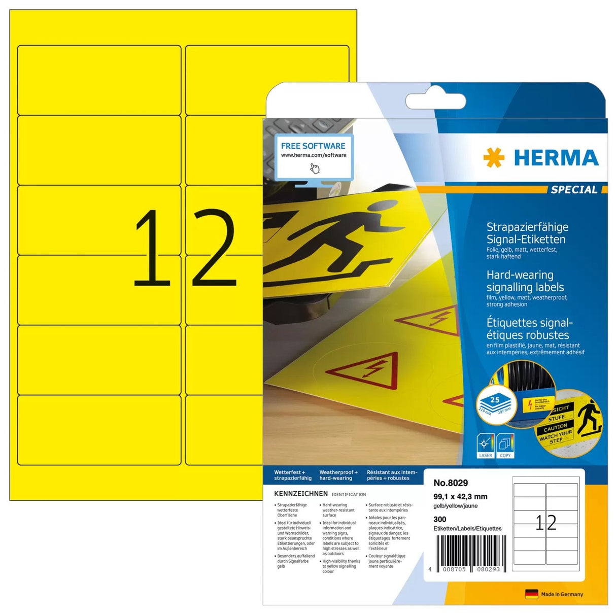 Etiquetas De Señalización Herma A4 99,1x42,3 Mm Lámina Amarilla 300 Piezas.