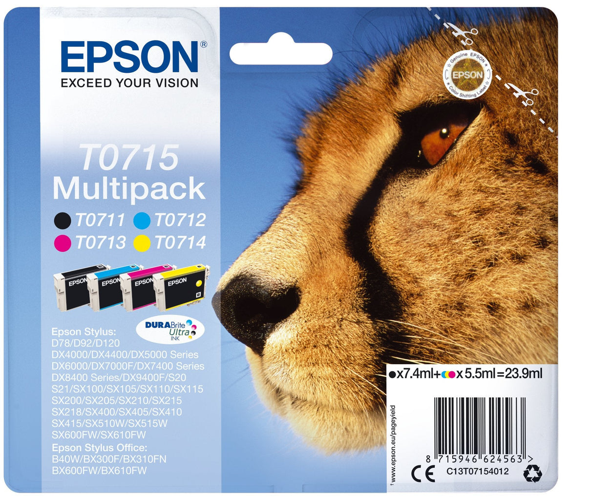 Epson Bk / C / M / Y Stylus D-78/92/120 Dx-4000/5000/6000/7000f (T0711+T0712+T0713+T0714)