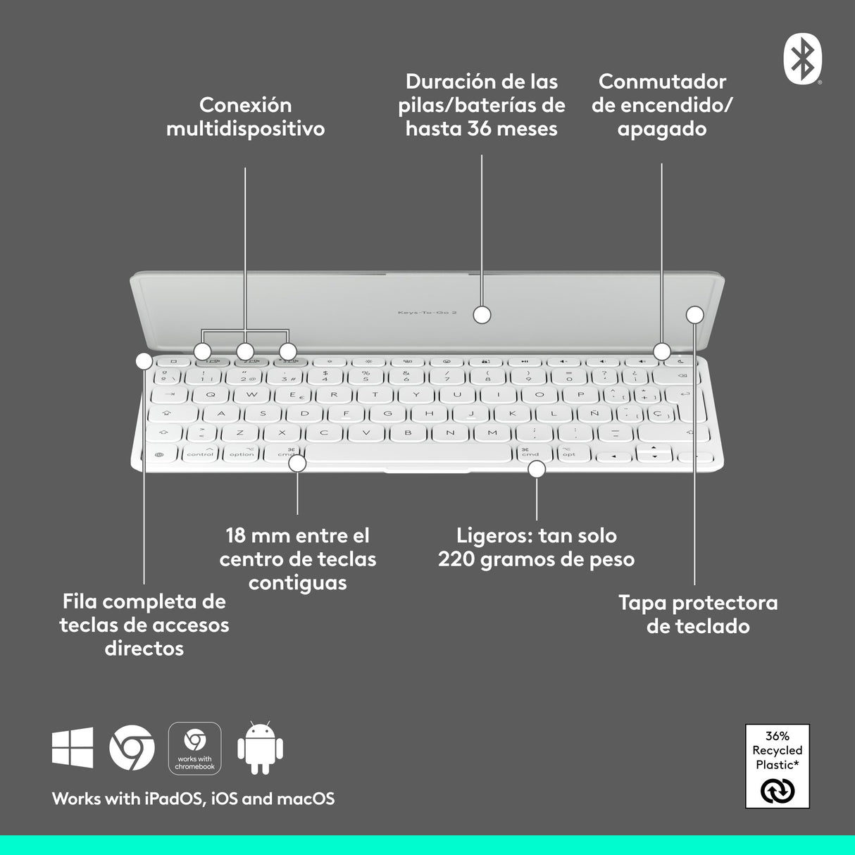 EAN 5099206126152 - Logitech 920-013011 teclado para móvil Español Bluetooth Gris, Blanco imagen 14