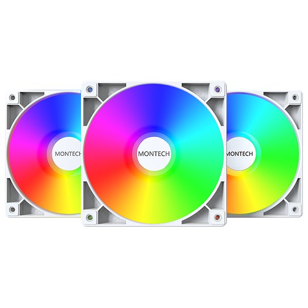 Ventilador 120x120 Montech Gf120 Pwm White Pack 3 + Hub