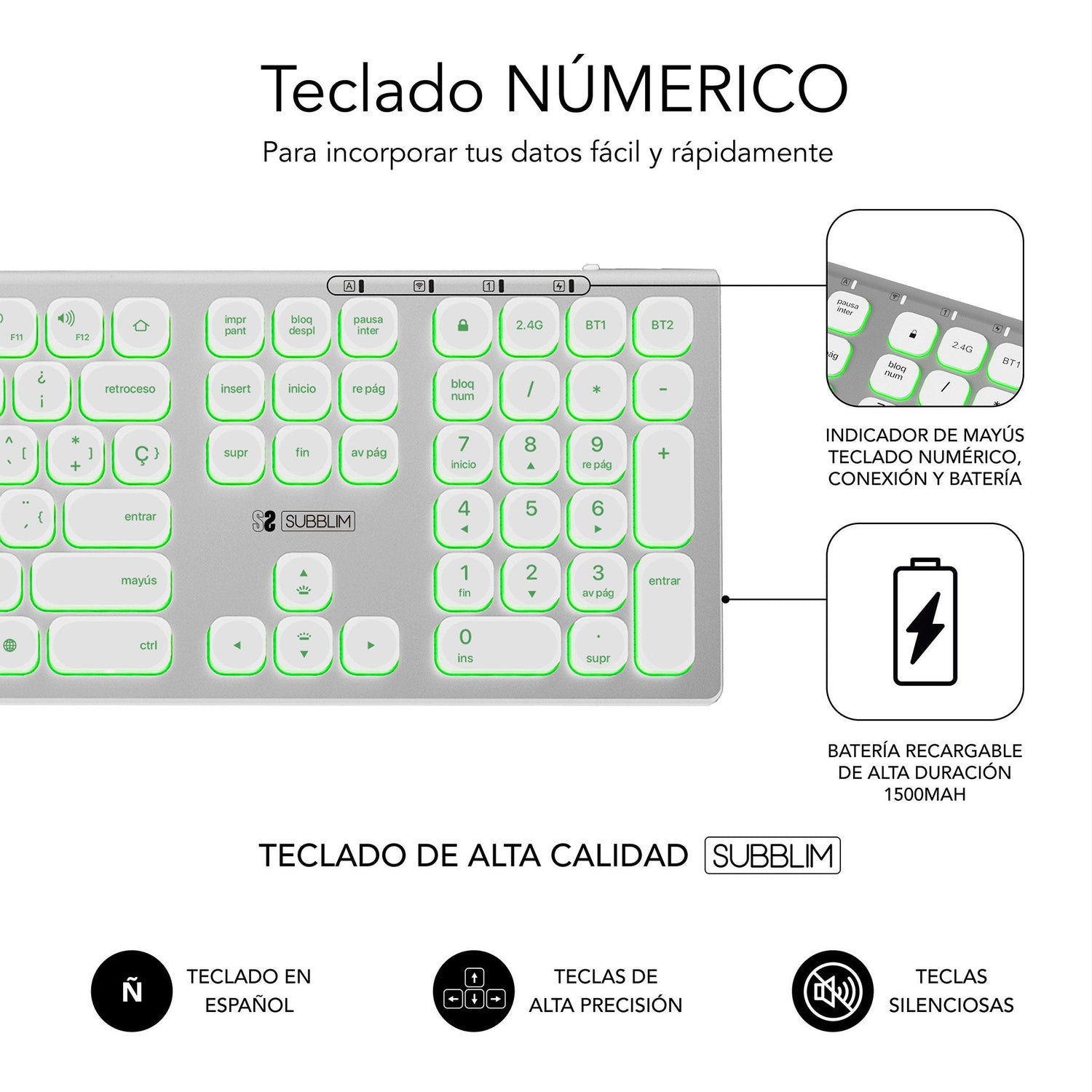 Teclado Español Inalámbrico Subblim Master Plata Y Blanco