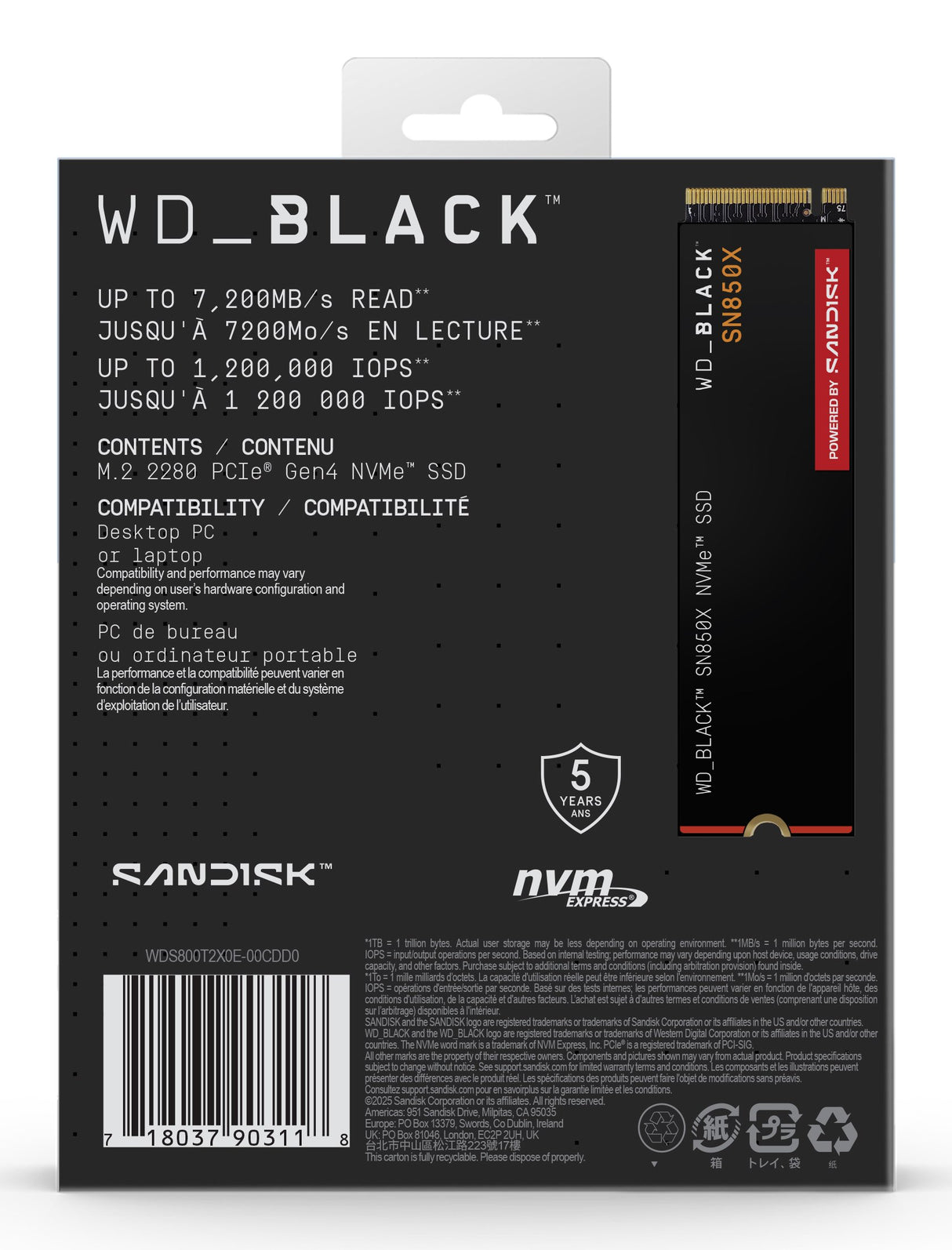 EAN 0718037903118 - SanDisk Black WD_BLACK SN850X NVMe 8 TB M.2 PCI Express 4.0 imagen 8
