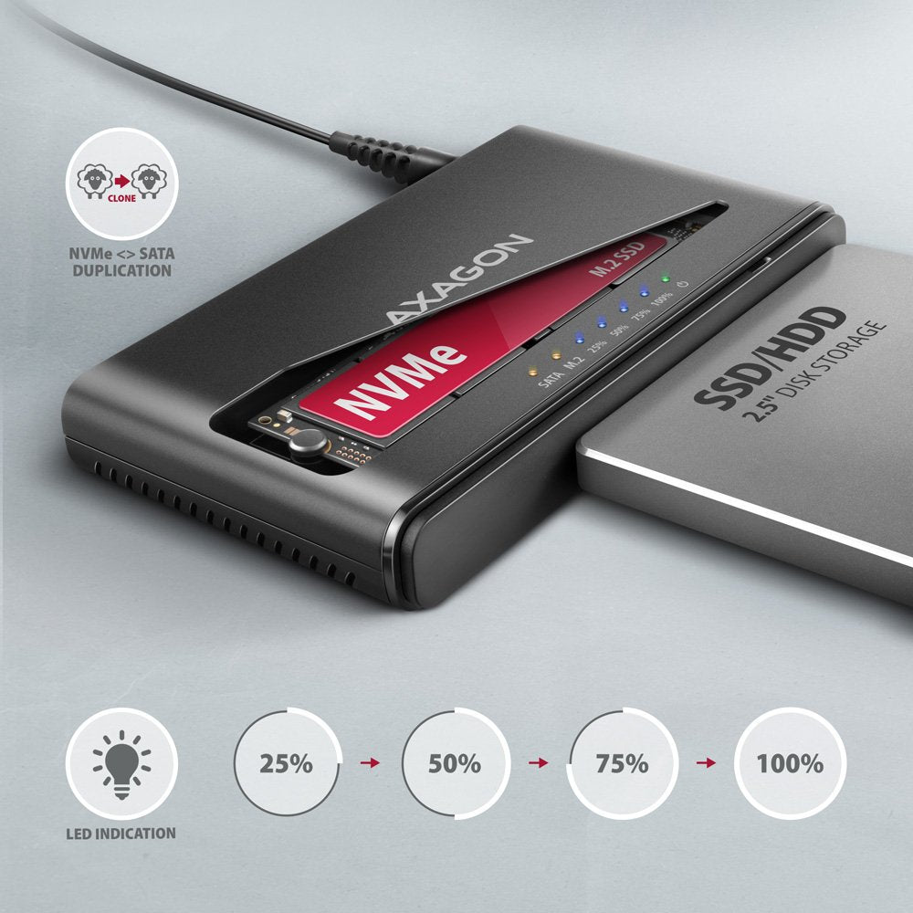 Axagon Adsa-Cc Usb-C 10gbps - Nvme M.2 Ssd & Sata 2.5"/3.5" Ssd/Hdd Clone Mamer 2