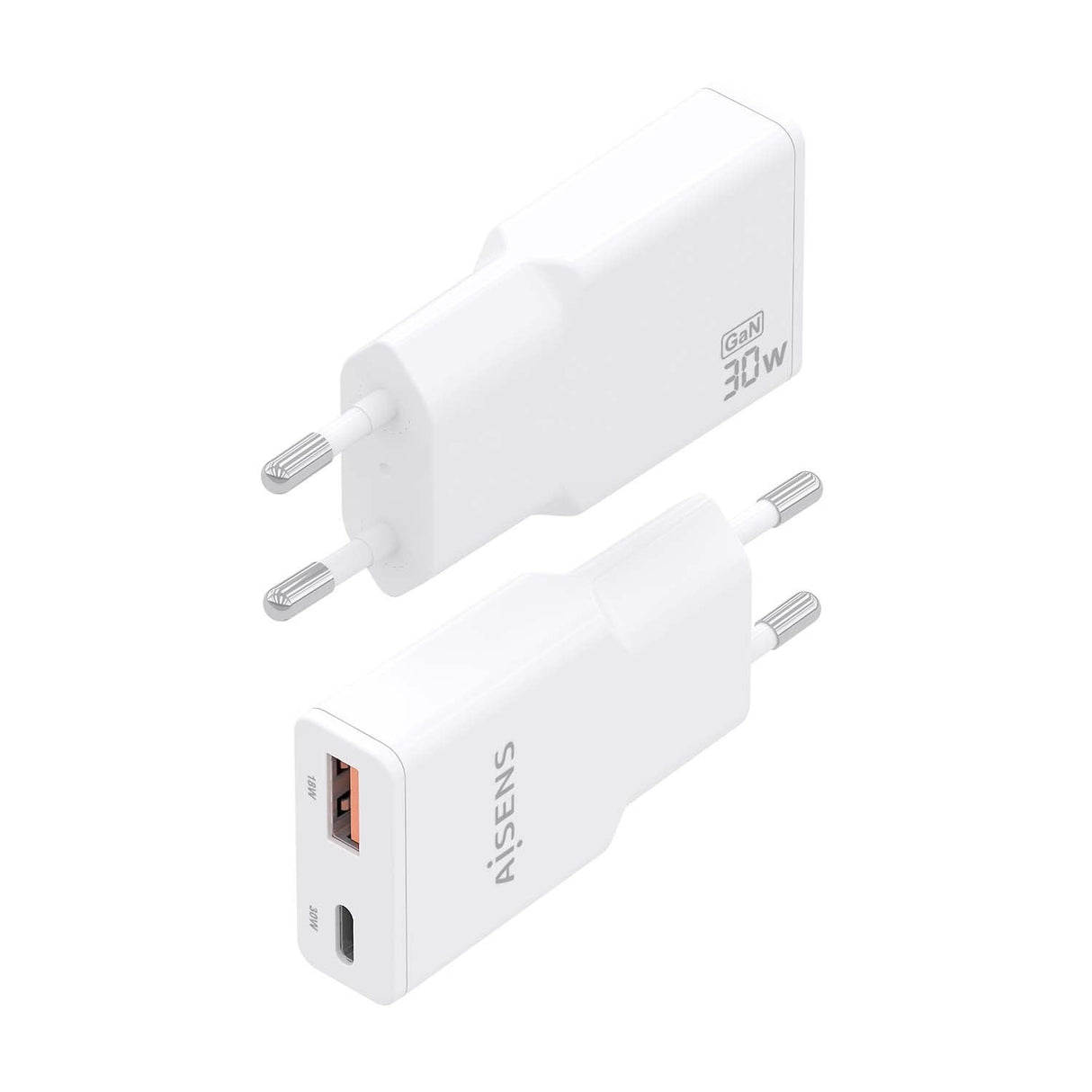 Aisens Cargador Gan Ultra Delgado 30w, 1xusb-C Pd3.0 Qc4.0, 1xusb-A Qc3.0, Blanco
