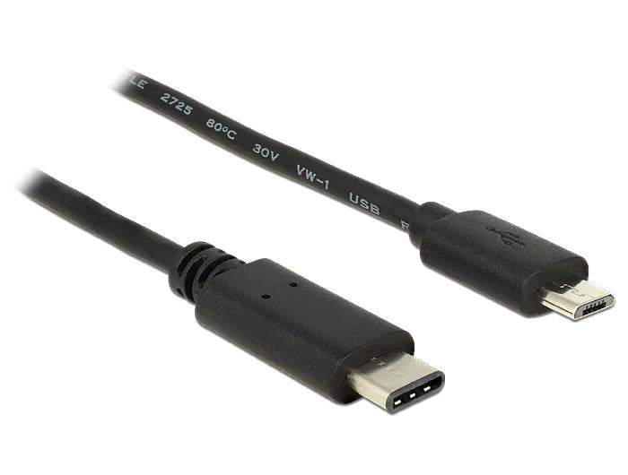 Delock 0.5m, Usb2.0-C/Usb2.0 Micro-B Cable Usb 0,5 M 2.0 Micro-Usb B Usb C Negro