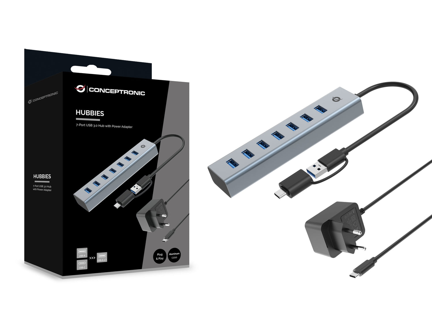 Conceptronic Usb-Hub 7-Port 3.0 ->7x3.0 +Typc 5gbps M.Nz Gr