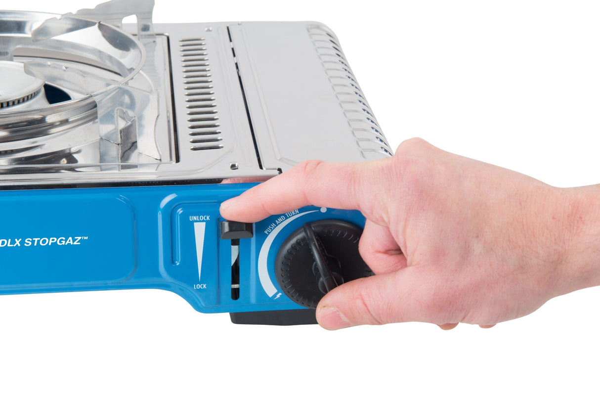 Cocina De Gas Campingaz Camp'Bistro Dlx Stopgaz (Plata/Azul, Cocina De Una Sola Llama De 2,2 Kw)