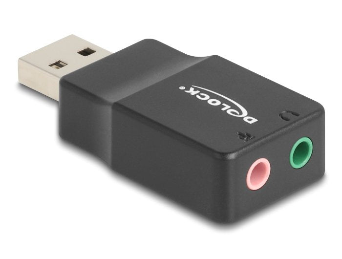 Delock 66634 Tarjeta De Sonido Usb Externa Con Adaptador De Audio Plug & Play Con Conector Estéreo De 2 X 3,5 Mm Para Pc, Portátil Y Mac Negro